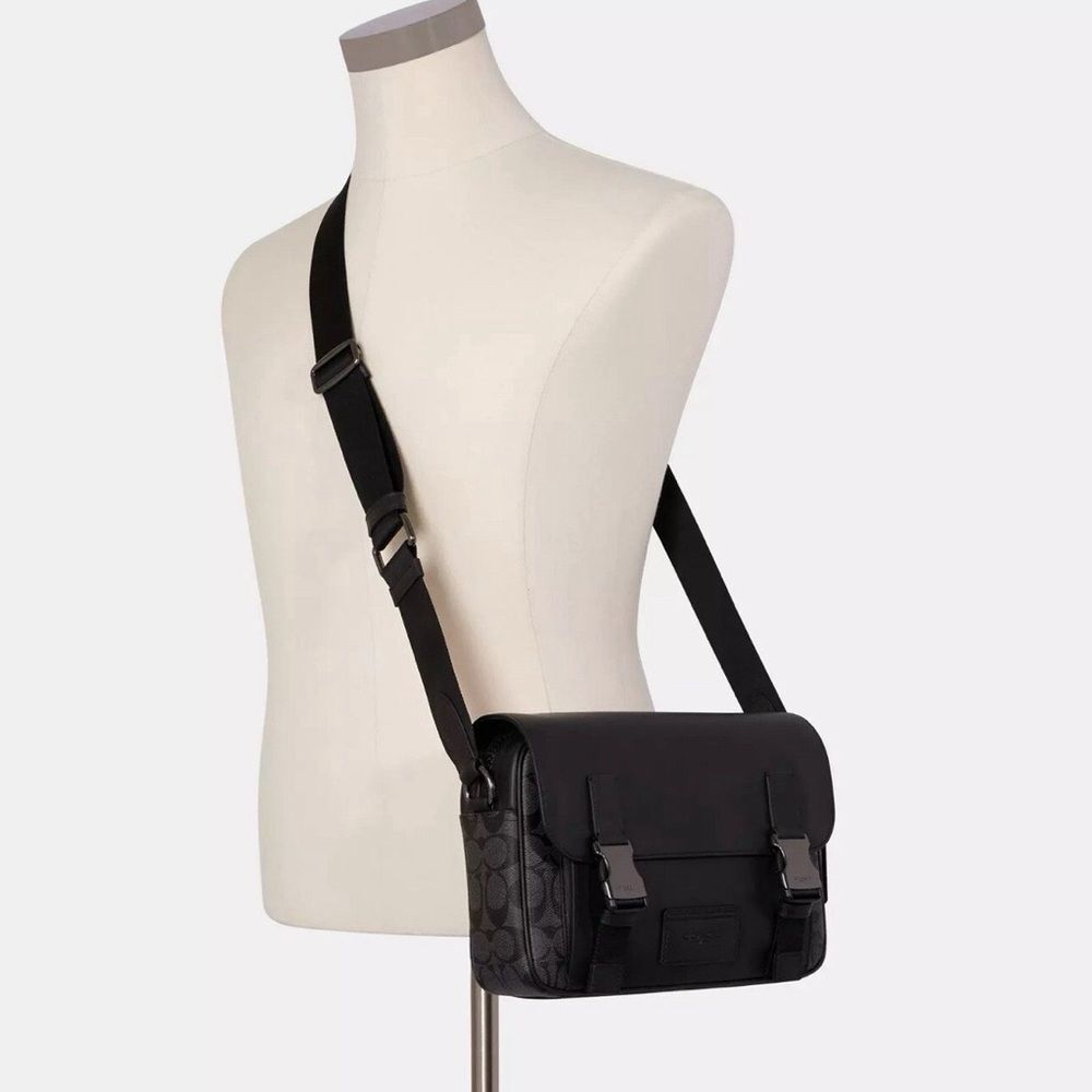 Coach Track Crossbody In Signature Canvas & Leather Messenger Bag C3747 Black - Picture 16 of 16